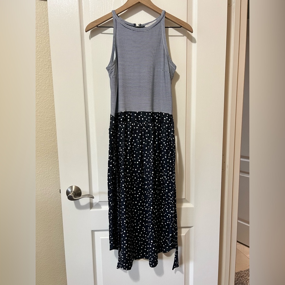 LOFT Navy and White Stripe and Polka Dot Mixed Media Dress Women’s 2